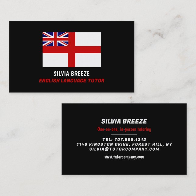 England UK Flag, English Language Tutor, Teacher Visitenkarte (Vorne/Hinten)