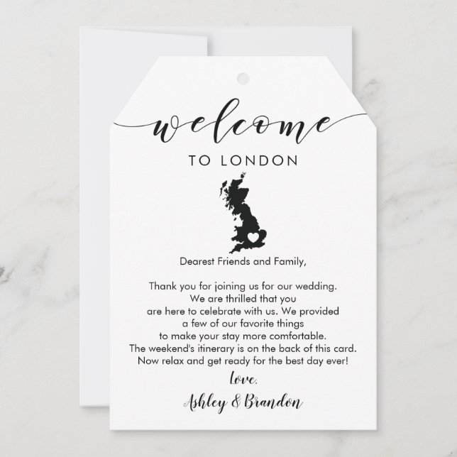 England UK Wedding Welcome Tag, Letter Tour (Vorderseite)