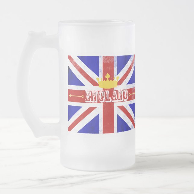 England Union Jack British Themed Distressed Flag Mattglas Bierglas (Links)