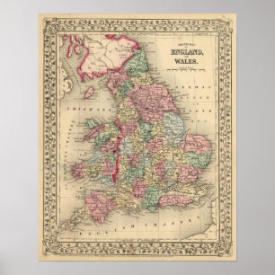 England, Wales Map by Mitchell Poster