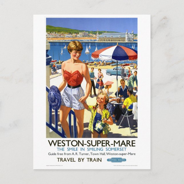 England Weston Super Mare Vintage Travel Poster Postkarte (Vorderseite)