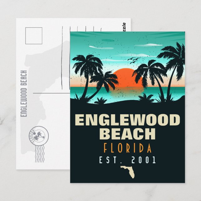 Englewood Beach Florida Retro Sunset Souvenirs 60e Postkarte (Vorne/Hinten)