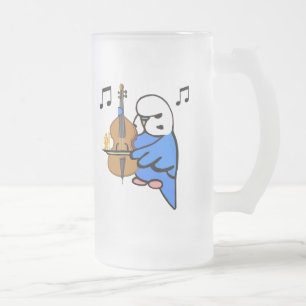 Englisch Budgie spielt Bass-Cello Mattglas Bierglas