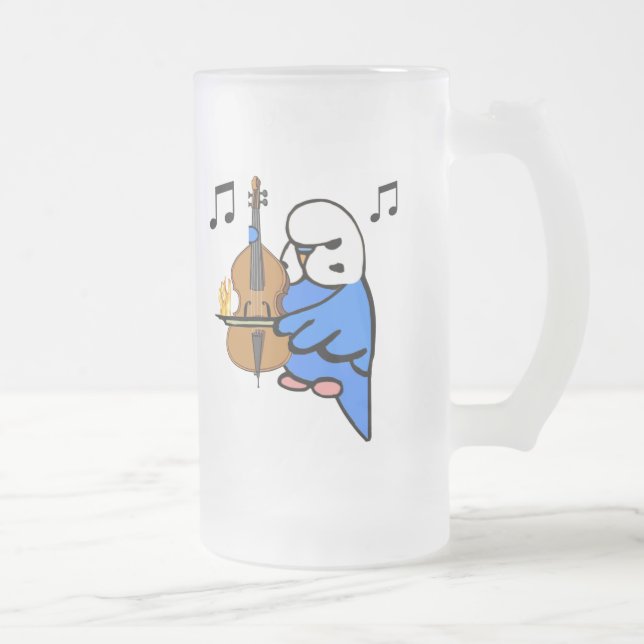 Englisch Budgie spielt Bass-Cello Mattglas Bierglas (Rechts)