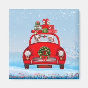Englisch Bulldog in Car mit dem Weihnachtsmann Magnet