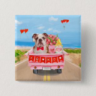 Englisch Bulldog Valentine's Day Lkw Herz Button