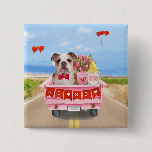 Englisch Bulldog Valentine's Day Lkw Herz Button (Vorderseite)