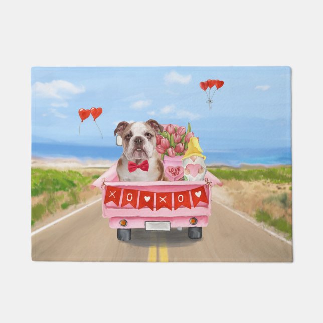 Englisch Bulldog Valentine's Day Lkw Herz Fußmatte (Vorderseite)