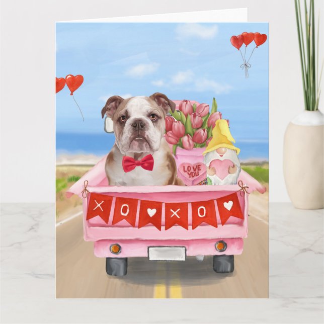 Englisch Bulldog Valentine's Day Lkw Herz Karte (Vorderseite)
