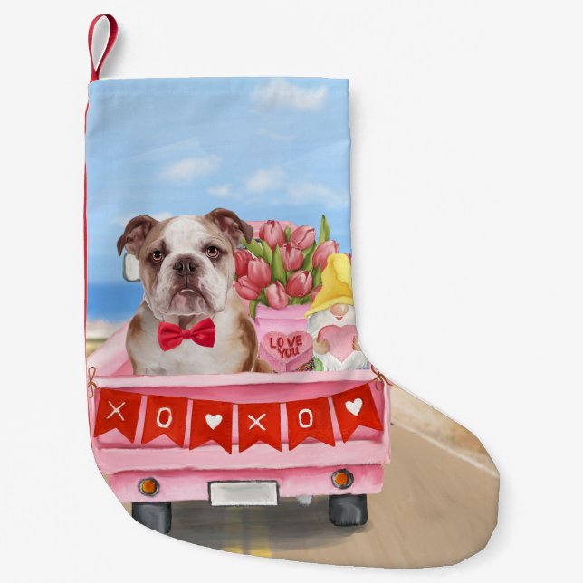 Englisch Bulldog Valentine's Day Lkw Herz Kleiner Weihnachtsstrumpf (Vorderseite)