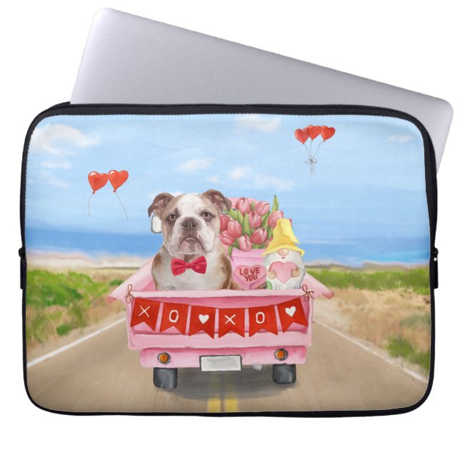 Englisch Bulldog Valentine's Day Lkw Herz Laptopschutzhülle (Vorderseite)