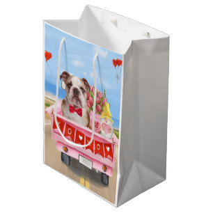 Englisch Bulldog Valentine's Day Lkw Herz Mittlere Geschenktüte