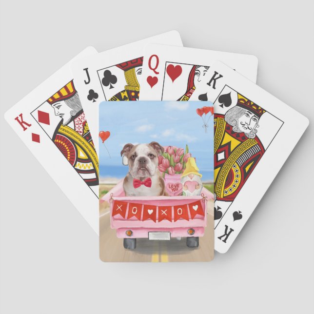 Englisch Bulldog Valentine's Day Lkw Herz Spielkarten (Rückseite)