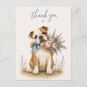 Englisch Bulldogge Blumenstrauß Dankeschön Postkarte