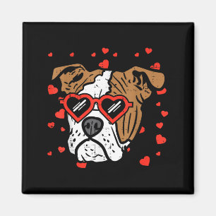 Englisch Bulldogge Gesicht Herz Gläser Valentinsta Magnet