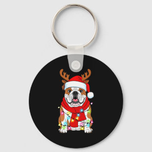 Englisch Bulldogge Hund Baum Weihnachtslichter Xma Schlüsselanhänger