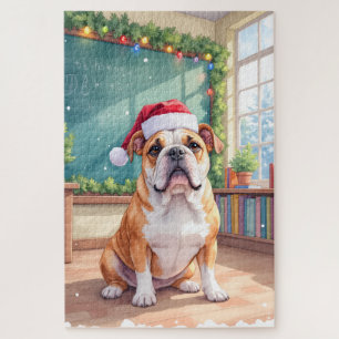 Englisch Bulldogge Lehrer Klassenzimmer Santa Hut