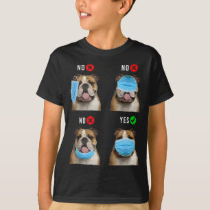 Englisch Bulldogge Rechts Tragen Gesichtsmaske Tan T-Shirt