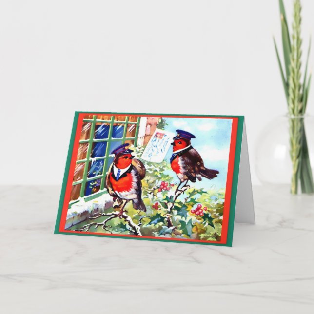Englisch Christmas Robin Postmen Birds 1934 Art Karte (Vorderseite)