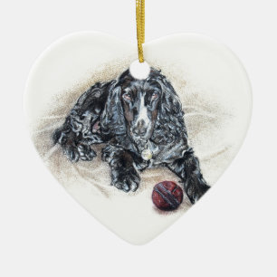 Englisch Cocker spaniel mit Kricketballmalerei Keramikornament