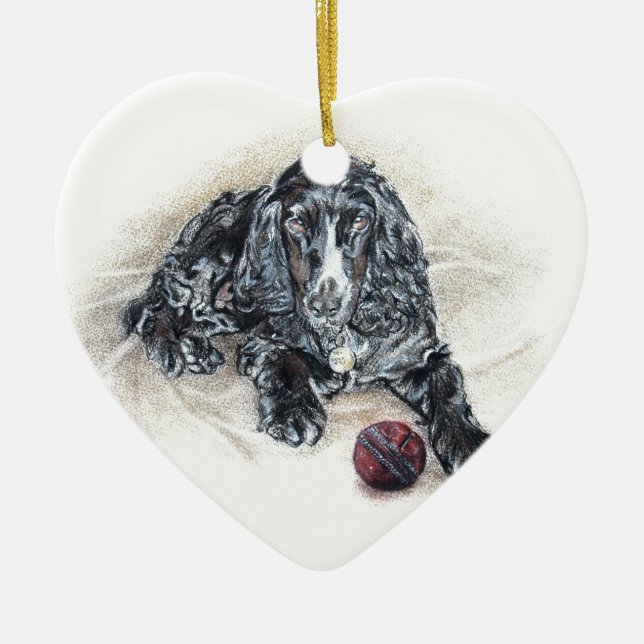 Englisch Cocker spaniel mit Kricketballmalerei Keramikornament (Vorne)