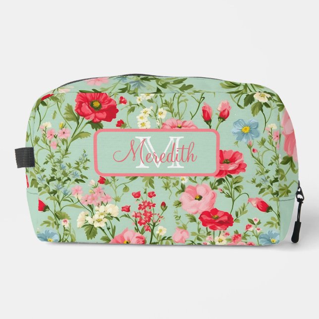 Englisch Country Wildblume Mit Monogramm Waschbeutel (Vorderseite)