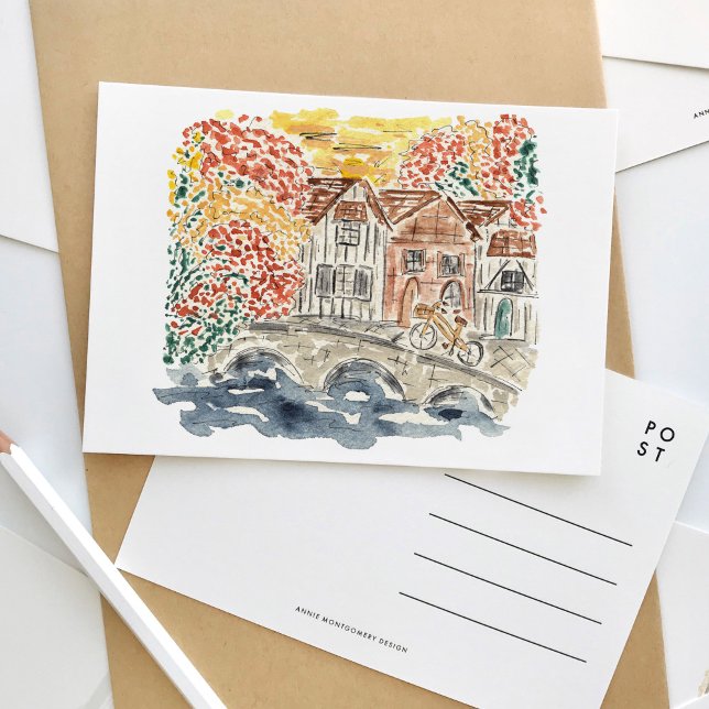 Englisch Countryside England Watercolor Travel Einladungspostkarte (English Countryside England watercolor travel postcard.)