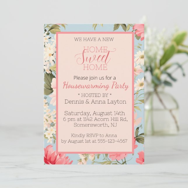 Englisch Countryside Floral Housewarming Party Einladung (Stehend Vorderseite)