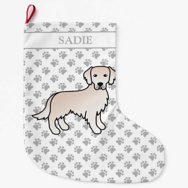 Englisch Cream Golden Retriever Cartoon Dog & Name Großer Weihnachtsstrumpf (Vorderseite)