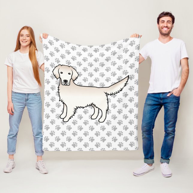 Englisch Cream Golden Retriever Cartoon Dog & Paws Fleecedecke (Beispiel)