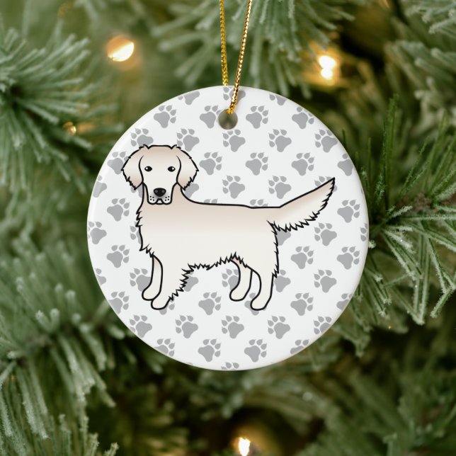 Englisch Cream Golden Retriever Cartoon Dog & Paws Keramik Ornament (Baum)
