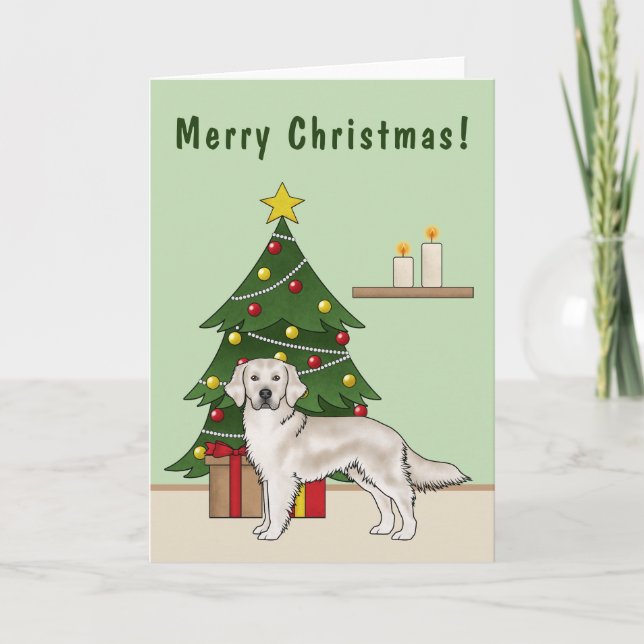 Englisch Cream Golden Retriever mit Weihnachtsbaum Karte (Vorderseite)