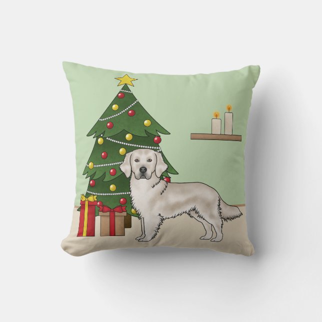Englisch Cream Golden Retriever mit Weihnachtsbaum Kissen (Vorderseite)