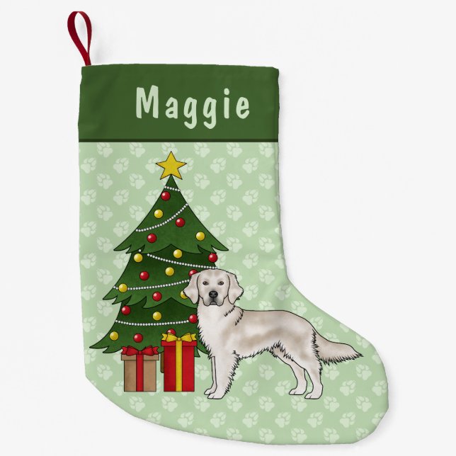 Englisch Cream Golden Retriever mit Weihnachtsbaum Kleiner Weihnachtsstrumpf (Vorderseite)