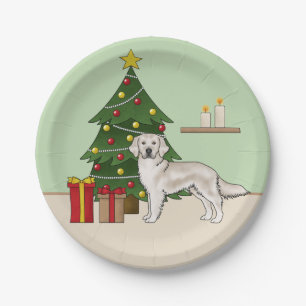 Englisch Cream Golden Retriever mit Weihnachtsbaum Pappteller