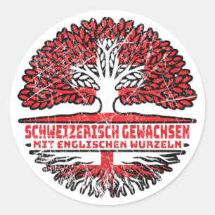 Englisch Deutsch Schweizer Schweiz Baum Wurzel Runder Aufkleber