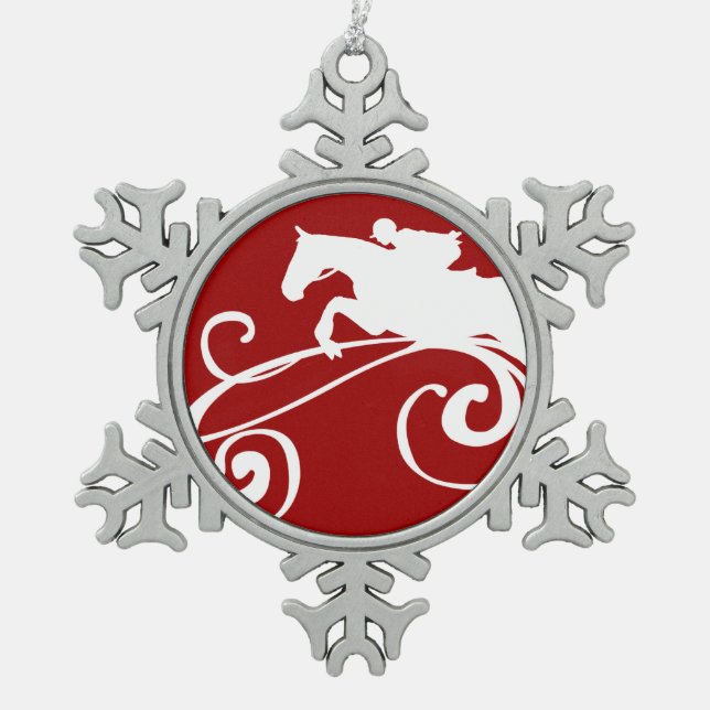 Englisch Equestrian Blühe Schneeflocken Zinn-Ornament (Vorderseite)