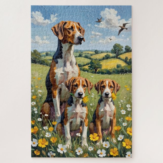 Englisch Foxhound Buttercup Wiese Kunst (Vertikal)