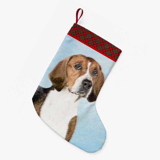 Englisch Foxhound Painting - Niedliche Original Hu Kleiner Weihnachtsstrumpf (Vorderansicht (hängend))
