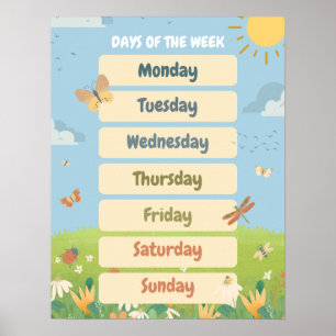  Englisch Frühlings-Wochentage Klassenzimmer  Poster
