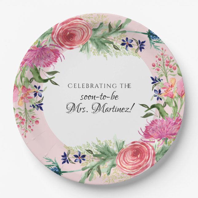 Englisch Hütte Garden Blue Pink Floral Pappteller (Vorderseite)