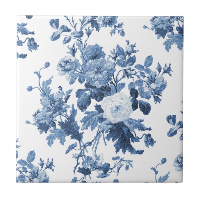 Englisch Hütte Garden Floral Blue n White Pattern Fliese (Vorderseite)