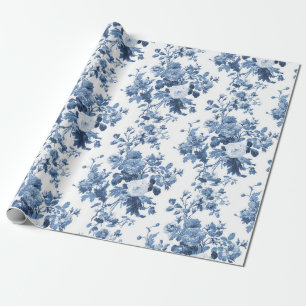 Englisch Hütte Garden Floral Blue n White Pattern Geschenkpapier