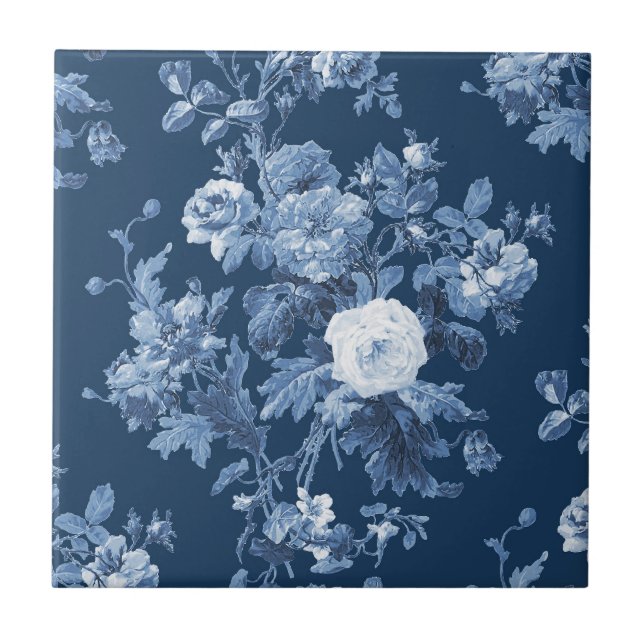 Englisch Hütte Garden Floral Navy Muster Fliese (Vorderseite)