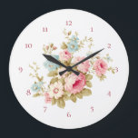 Englisch Hütte Vintag Rosa Roses Große Wanduhr<br><div class="desc">Herrliche Mischung aus rosa Rosen und Gänseblauen Wildblumen und Salbei. Die Hintergrundfarbe kann angepasst werden. Enthält anpassbare Zahlen.</div>