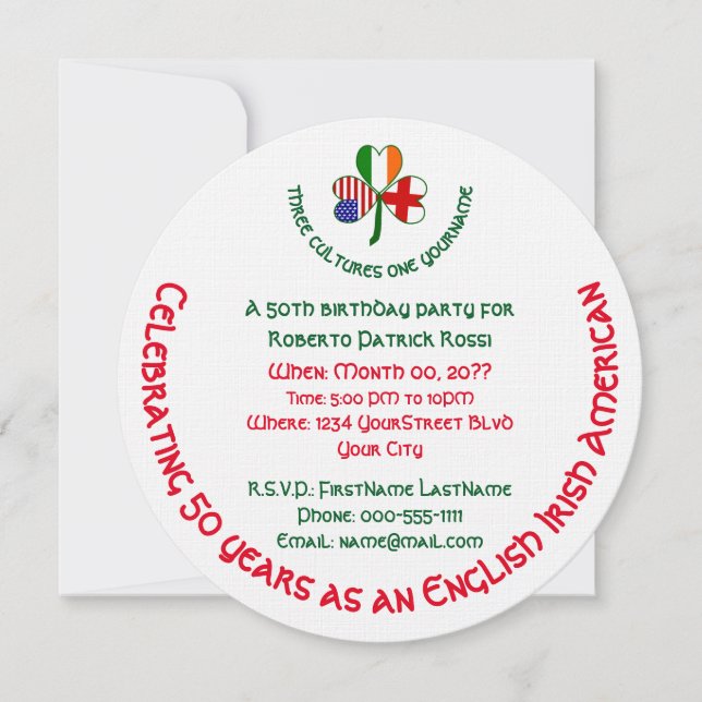 Englisch Irish USA Kleeblatt Personalisiert Birthd Einladung (Vorderseite)