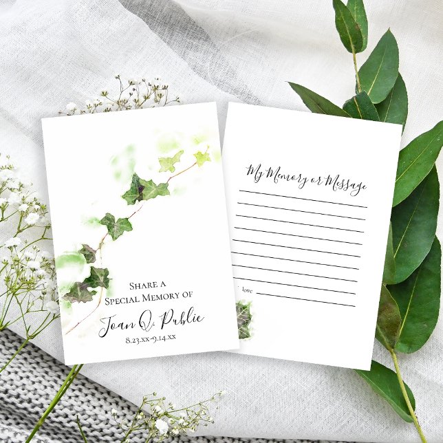Englisch Ivy Vine Watercolor Gedächtnisbeerdigung Mitteilungskarte (Von Creator hochgeladen)