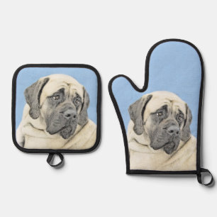 Englisch Mastiff Malerei Fawn Original Haustier Hu Ofenhandschuh & Topflappen-Set
