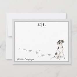 Englisch Pointer Dog Grau Border Monogram & Name Mitteilungskarte