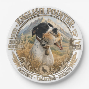 Englisch Pointer Jagd ,Chukar Rebhuhn Pappteller